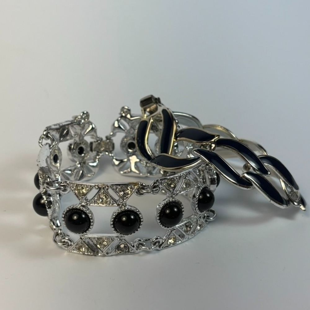 Vintage Bracelet Bundle Silver Tone Black Napier Sarah Coventry Signed - Picture 7 of 14